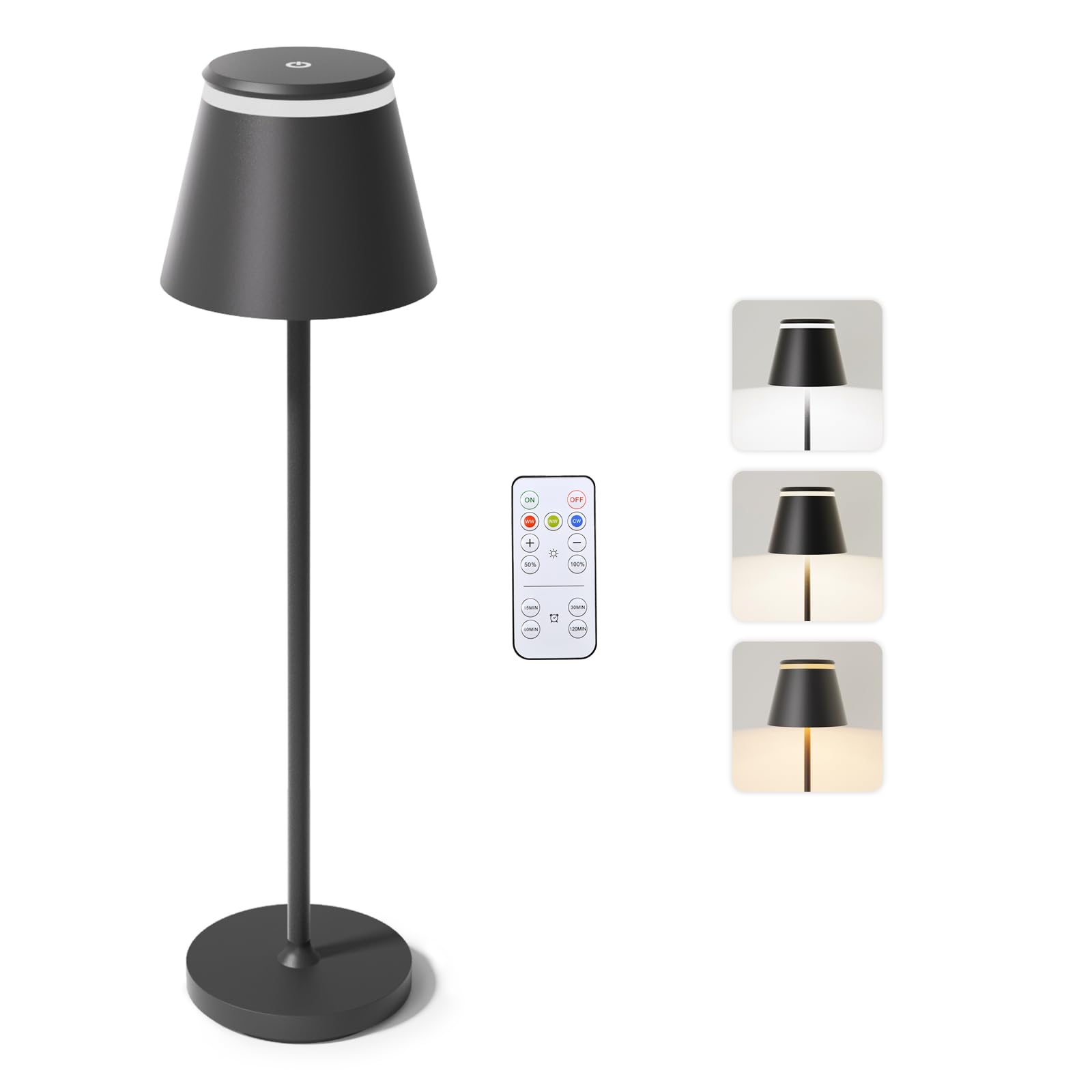 Neoglint Lámpara de Mesa LED Inalámbricas para Interiores y Exteriores, Lámpara de Mesita de Noche con Control Táctil y Remoto, Lámpara Escritorio Táctil de Diseño Moderno Temporizada - Negro