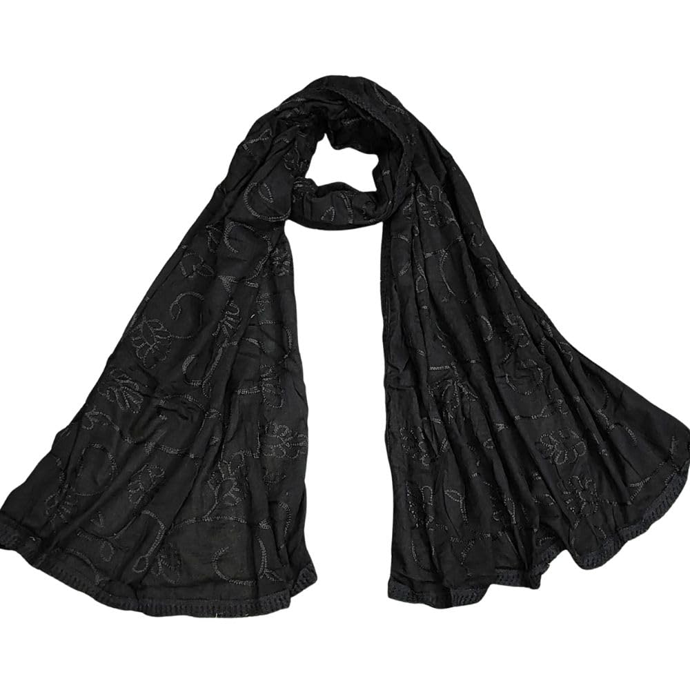 dl fashion Womens Cotton Kadhai Chunni Dupatta Lightweight Soft Ethnic Stole Traditional Daily and Festive Outfit Accessory (Black)-picture-15