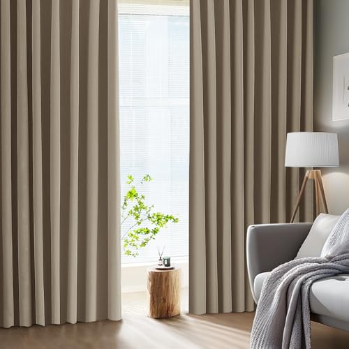 AZRA カーテン 遮光度99.99% 1級遮光 キャメル 幅150cm丈230cm 厚手 断熱 防寒 防音 形態記憶加工済み UVカット 無地 洗濯可能 寝室 リビング 2枚セット（Amazon）