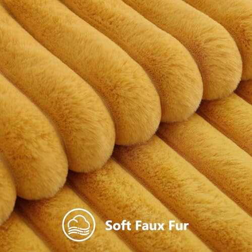 Image of decorUhome Fall Cozy Faux Fur Throw Pillow Covers 18x18 Set of 2 Decorative Soft Plush Striped Modern Farmhouse Boho Couch Pillow Cases with Velvet Back for Sofa Bed Living Room, Mustard Yellow