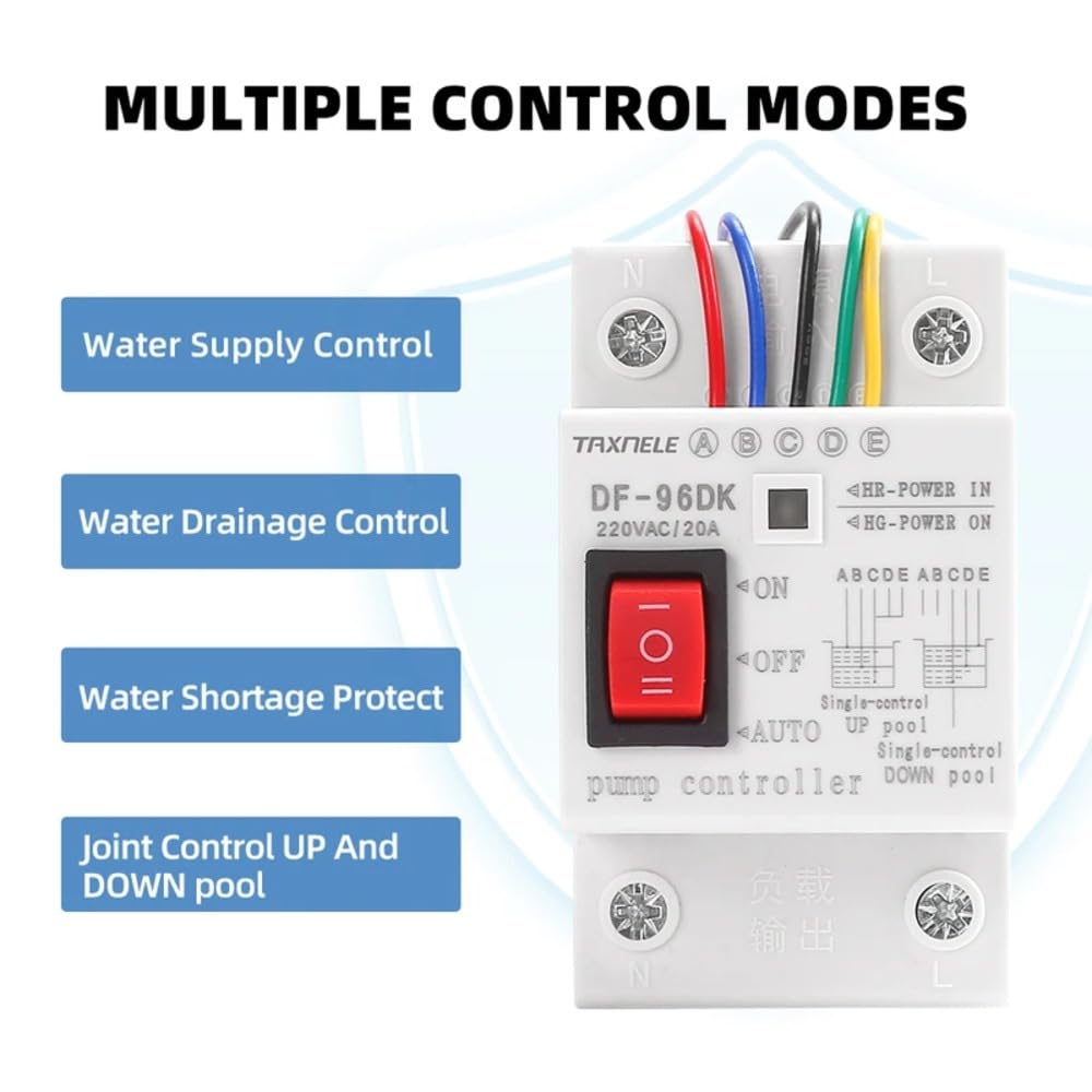 Interruptor Controlador de Nivel de Agua Automático DF-96D 20A para Sensor de Detección de Nivel de Líquido de Tanque de 220V Interruptor de Control de Bomba de Agua con Sonda (with Switch)