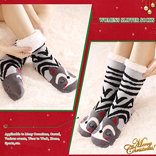 Image of WEVIAS Women Winter Socks Knit Anti-Slip Sweat Warm Cute Cartoon Animals Fuzzy Home Slipper Socks
