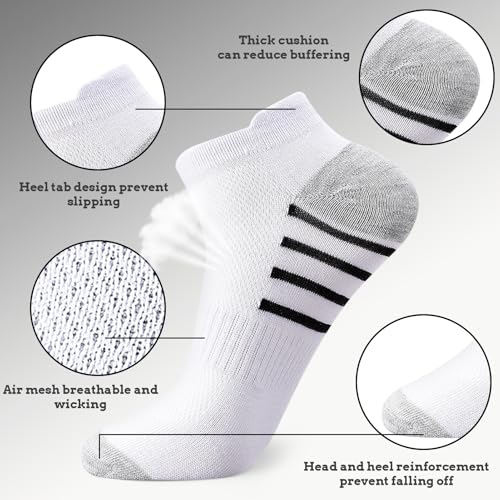 6-Pack Mens Ankle Socks, White Breathable Low Cut Socks for Men with Air Mesh, Size 6-123