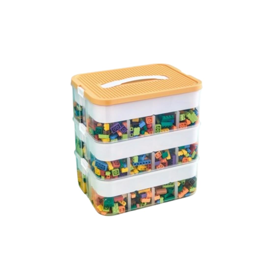 Aufbewahrungsbox aus Kunststoff für Lego Bausteine, 3 Ebenen, Aufbewahrungsbox für Lego mit Deckel, transparenter Organizer für Bausteine