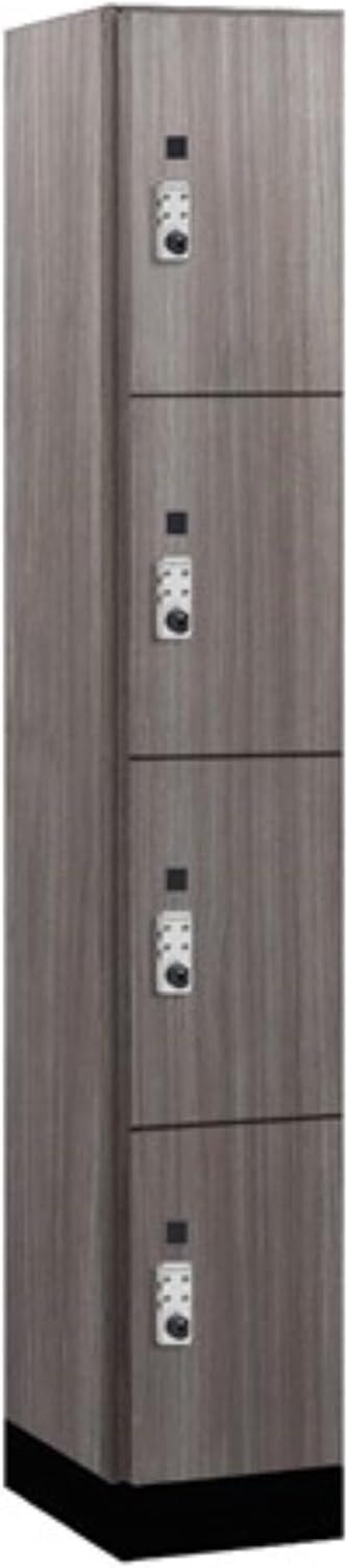 Salsbury 12" Wide Premier Wood Locker-Four Tier-1 Wide-6 Feet High-18 Deep-Skyline Walnut-Silver Resettable Combination Locks