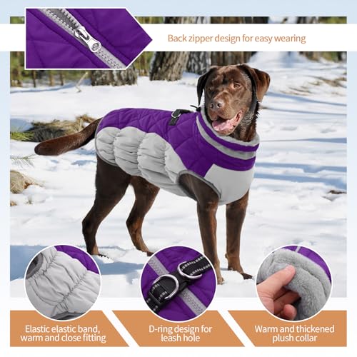 Image of Dog Winter Jacket Cozy Reflective Waterproof Windproof Warm Pet Garment,Comfortable Cold Weather Fleece Apparel Outfits with Zipper Closure for Small Medium Large Dogs Puppy Walking,XXX-Large