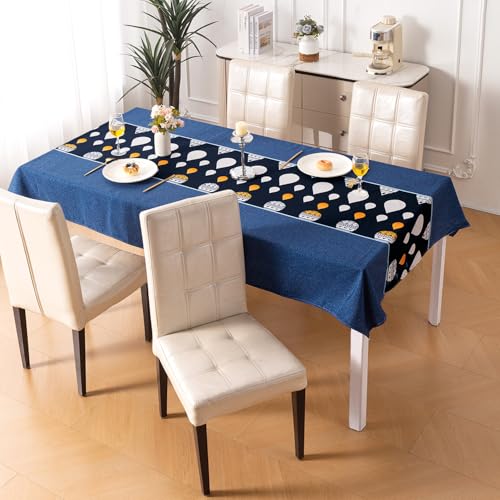 Image of HOKIPO Modern Grace Table Cloth for 4 Seater, 55x71 in, Navy Drops