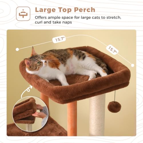 Image of 53 inch Modern Wooden Cat Tree for Large Cats with Solid Wood Posts