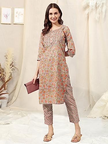 Image of MIRCHI FASHION Pure Cotton Straight Kurta Set for Women with Pant | Printed Kurta Pant Set | Ethnic Office Wear Kurta Set with Trouser