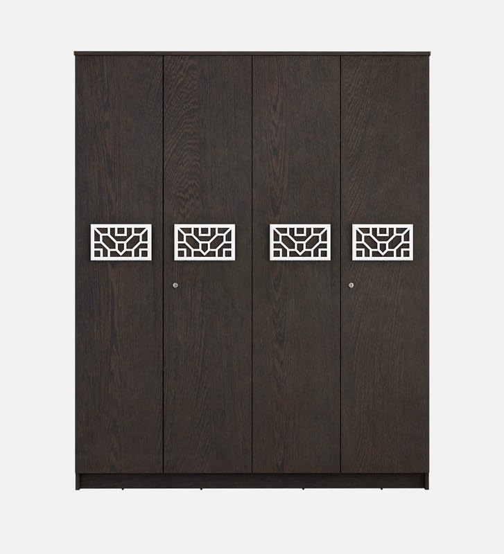 Image of Castle Multipurpose 4-Door Wardrobe | Engineered Wood | Spacious Closet Storage | Dark Wenge Finish | Sturdy & Durable | Easy Knock-Down Assembly