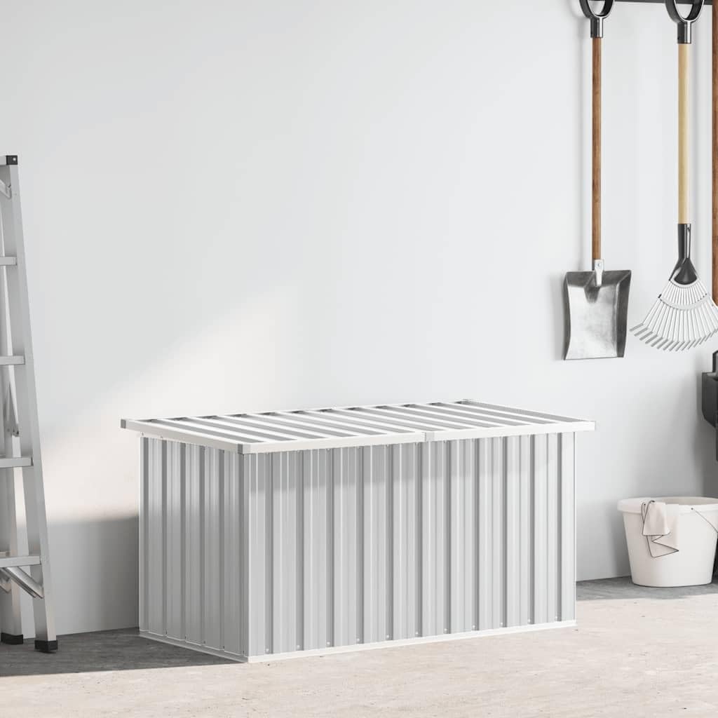 Gartenbox Grau 129x67x65 cm Stilvolle Aufbewahrungsbox für Terrasse Balkon Garten, Robustes Verzinktes Stahlgehäuse, Geräumige Lagerung für Kissen Werkzeug Gartengeräte,