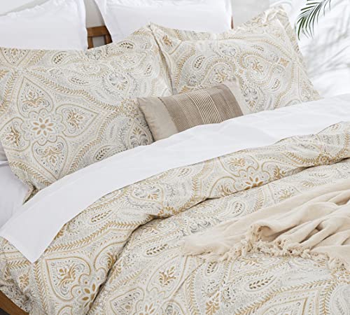 Dauaoto Duvet Cover California King Size Set - 104"X96" Cover + 2 Shams, Cotton Bedding Set Gold Gray Pattern, Yellow Grey #TOP1