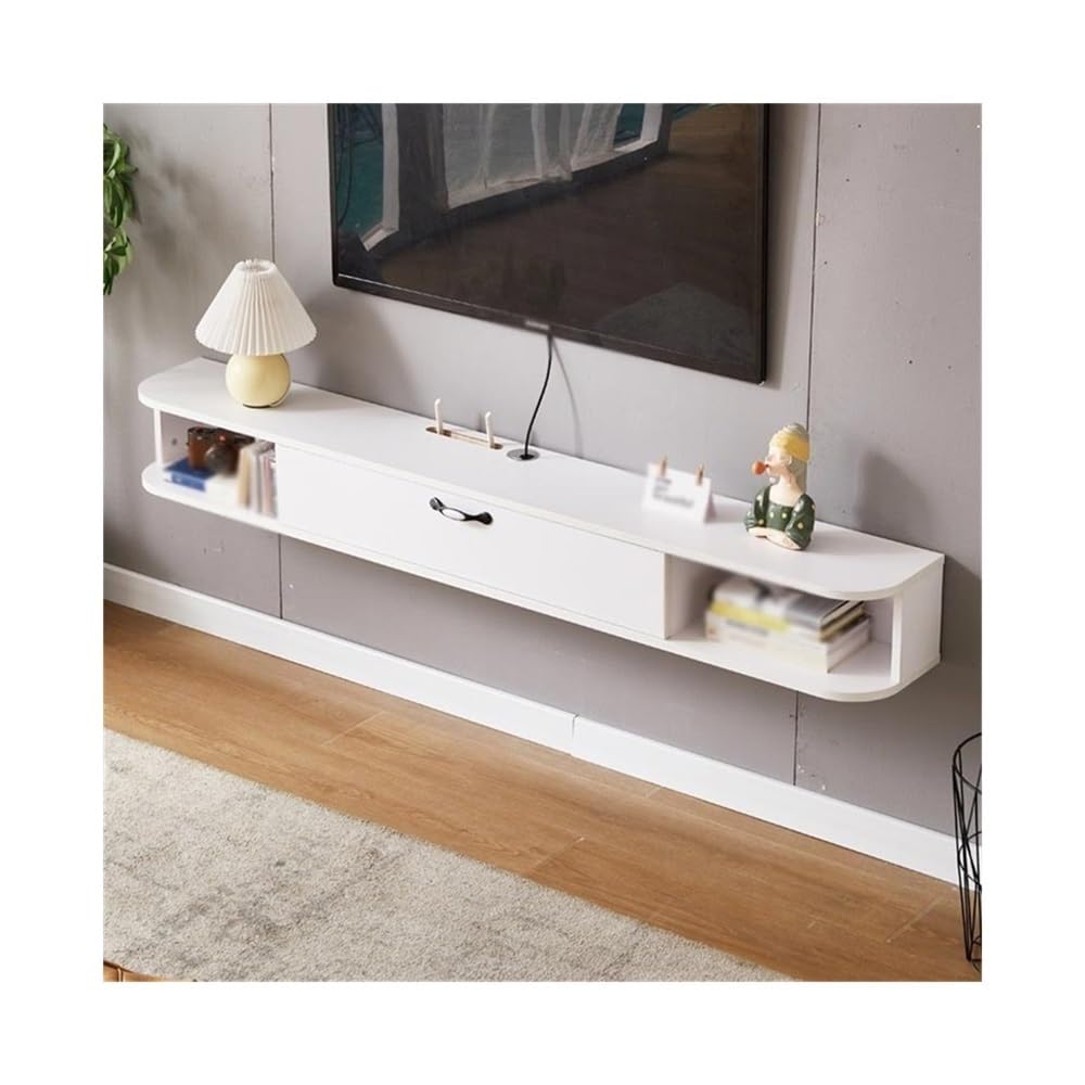TV-Schrank Minimalistischer schwebender TV-Ständer, kleines Lagerregal for Wohnzimmer und Schlafzimmer mit Kabelmanagement Medienschrank(Weiß)