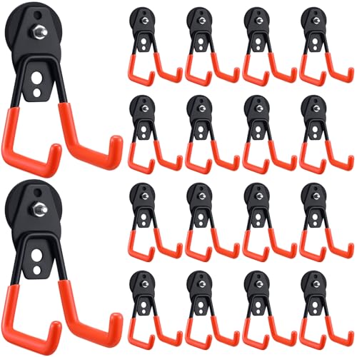 Image of Landhoow 22 Pcs Large Magnetic Hooks Heavy Duty Garage Magnet Hooks Strong Storage Utility Magnetic Hangers with Anti Slip Rubber Coating for Indoor and Outdoor Hanging (Orange)