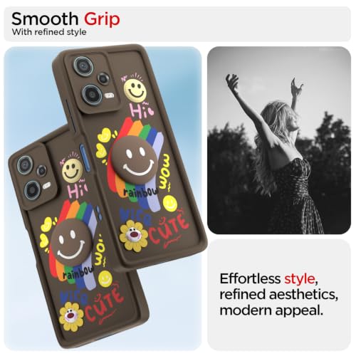 Image of Pikkme Back Cover for Redmi Note 12 | Soft Silicone| Cute Rainbow Smile & 3D Cartoon Flower Design | Shockproof Raised Camera Protection Bumper Case (Brown)
