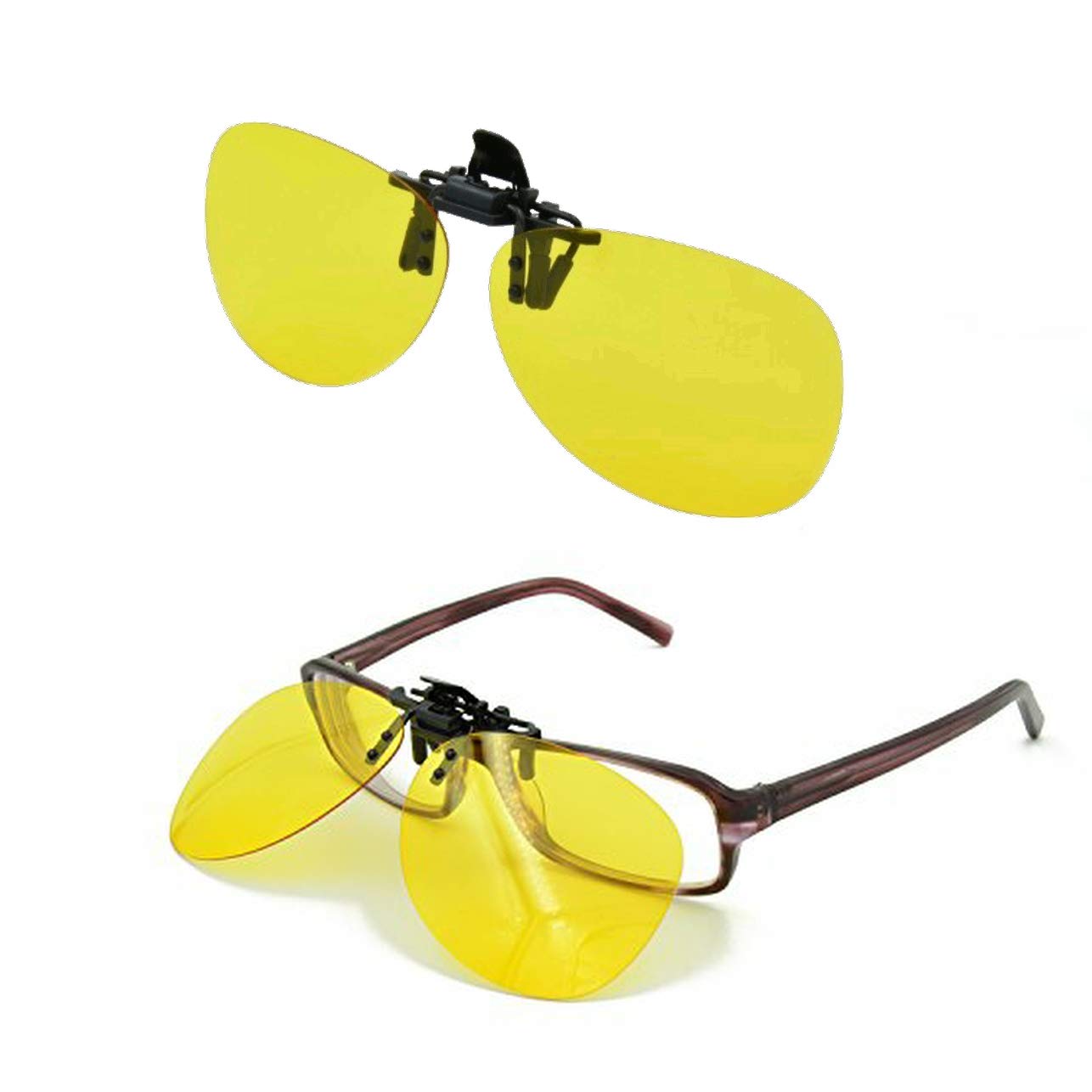 Clip On Night and Day Driving Glasses - UV Protected, Reduce Glare From Headlamps, Snow, Sun - Fits All Glasses