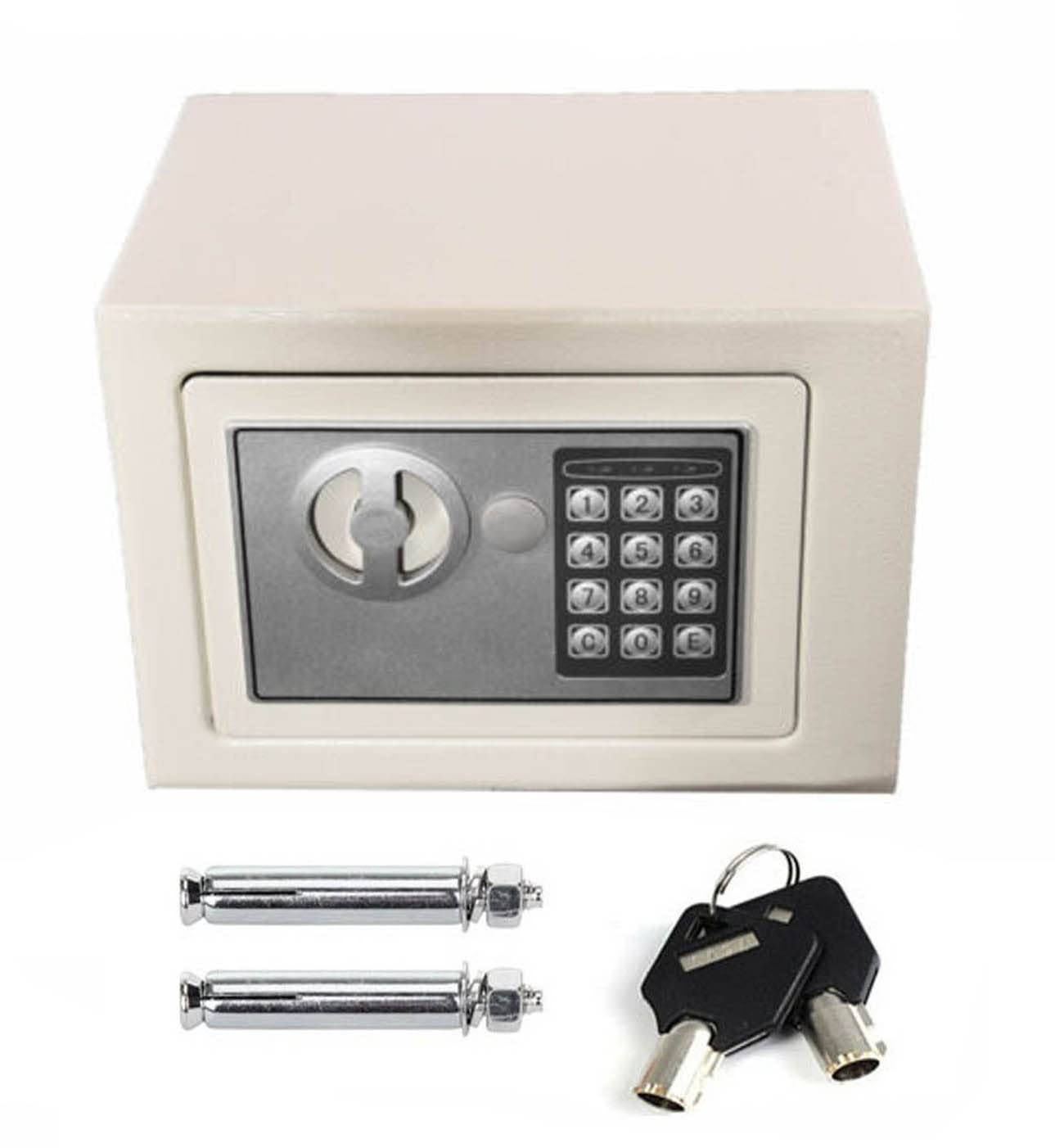 Schranktresore, elektronischer Passwort-Sicherheitssafe aus massivem Stahl mit Schlossschlüssel, Hotelsafe für das Heimbüro/23 x 17 x 17 cm (4,6 l), weiß