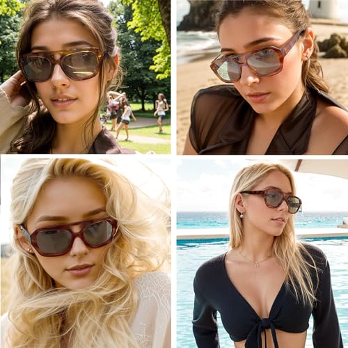 Trendy Designer Inspired Aviator Sunglasses for Women Men Hexagonal Square Thick Frame Double Bridge Sun Glasses3