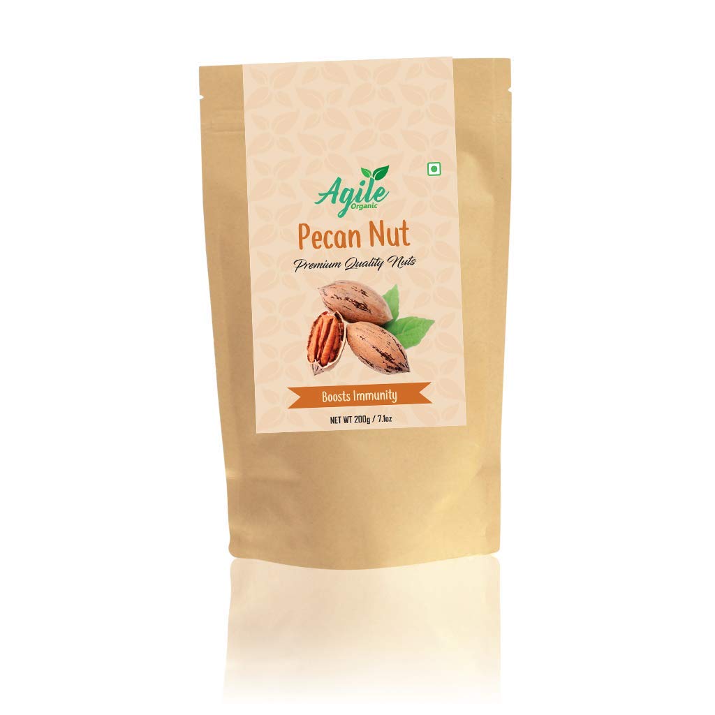 Noix de pécan Agile Organic 200g, sachet refermable de fruits secs