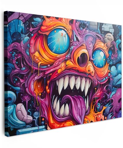MuchoWow© Impressions sur Toile 70x50 cm Deco Tableau Murale Decoration Salon Peinture Tableaux Chambre Toiles Maison Monstre - Graffiti - Orange