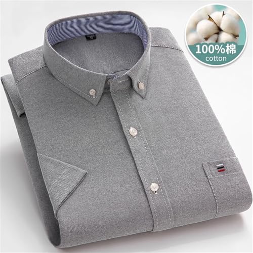 Larger Size Classic Men's Short Sleeve Shirt 100 Percent Oxford Cotton Casual Soft Plaid Stripe Solid Slim Fit2