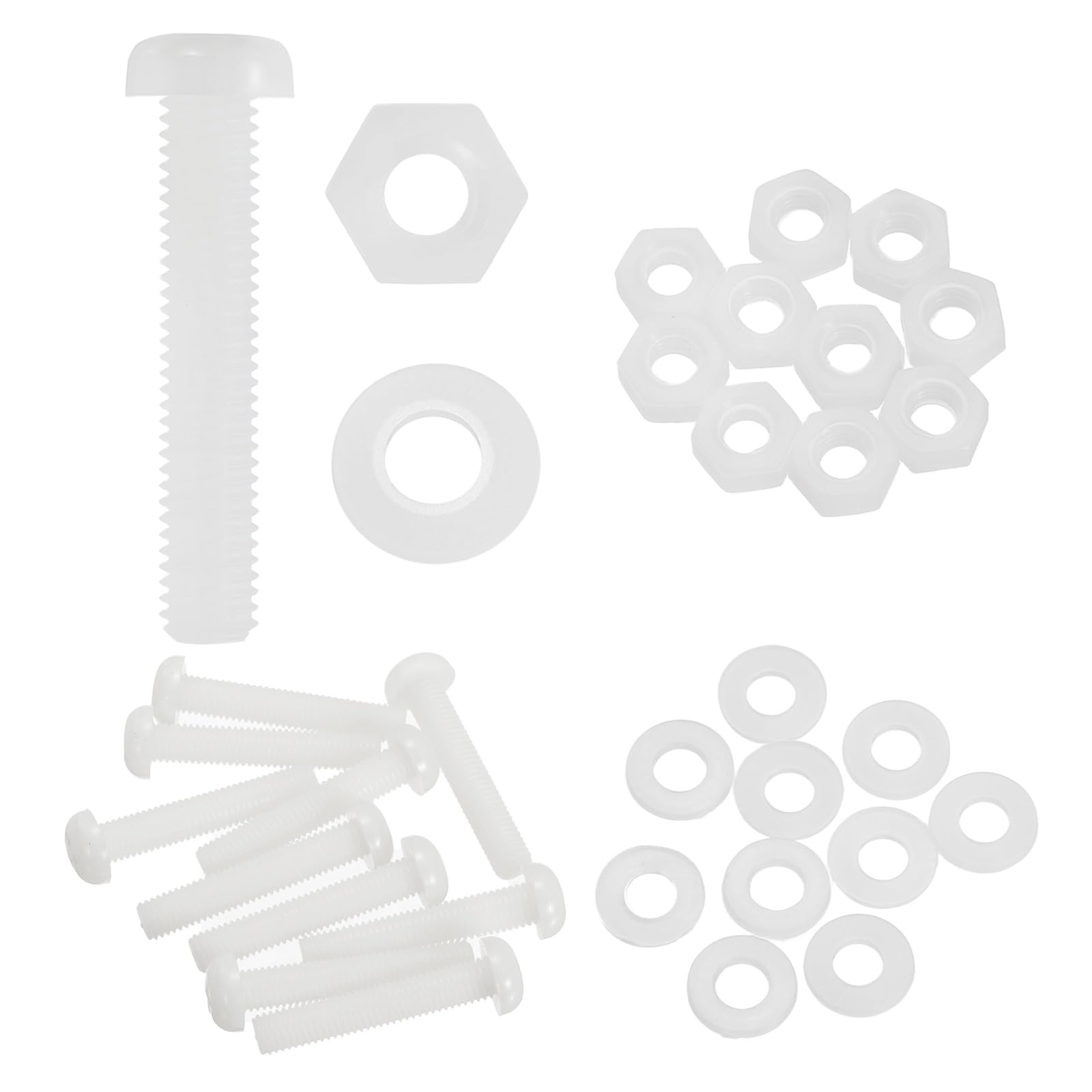sourcing map 10 Set M8x45mm Nylon PA66 Plastic Cross Round Head Screw Phillips Bolts Hex Nuts Flat Washers Assortment Kit, Metric Full Thread Bolt Fasteners for DIY Machine Assembly, White โ image 1