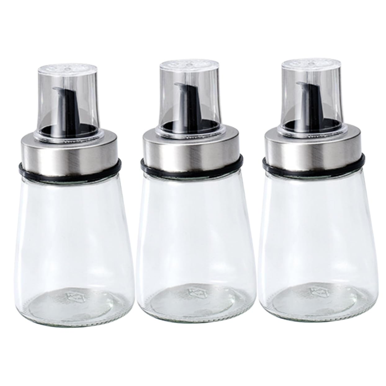 3stücke Haushalts-saucenflasche Essigflaschen aus Glas Flaschen für Flüssige Gewürze Küchenflaschen mit Transparentem Design Platz für Zwei Gewürze