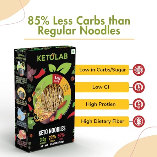 Image of Ketolab Keto Noodles Spaghetti, 100 Gms, 1 Pack, 3.8g Net Carb & 11g High Protein /Serving, Identical to Regular Noodles, Ultra Low Carb, Pre-Biotic High Fibre, For Keto Diet and Weight Loss