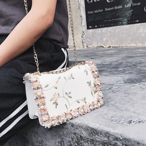 Chic Embroidered Crossbody Bag with Chain Strap Sophisticated Shoulder Bag PU4