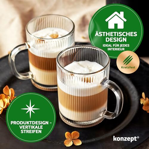 KONZEPT Teegläser mit Henkel Set 6er, 350 ml, geriffelte, ideal als Kaffeegläser – Bild 2