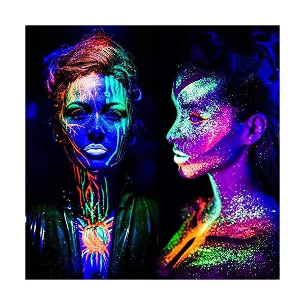 Glow-in-the-dark-paint-Kalolary-Neon-Eyeshadow-Glow-Palette-UV-Glow-Blacklight-Matte-and-Glitter-24-Colors-Highly-Pigmented-Eyeshadow-Kit-with-4-Brushes-for-Halloween-Face-Body-Makeup Kalolary Neon Eyeshadow Glow Palette UV Glow Blacklight Matte and Glitter, 24 Colors Highly Pigmented Eyeshadow Kit with 4 Brushes for Face Body Makeup