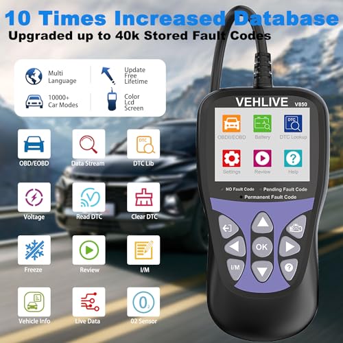ATDIAG OBD2 Scanner V850 One-Click I/M,Car Code Reader Diagnostic Check Engine Light Scan Tool for All OBDII Vehicles,Turn Off CEL,Read/Clear Codes,Live Data,Voltage Test