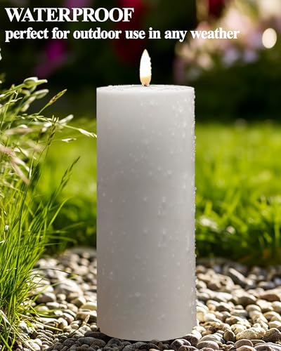 Image of Gmnee 4 inchx8 inch Outdoor Waterproof Flameless Candles with Remote Timers Plastic | Extra-tall, Extra-large, Battery Operated Candles, LED Candles, Electric Fake Pillar Candles for Patio Decor (White)