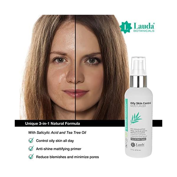 Oily-Face-Control-Mattifying-Primer-and-Moisturizer-with-Salicylic-Acid-and-Tea-Tree-Oil-Anti-Shine-Facial-Primer-for-Men-and-Women-2-Oz-by-LAUDA-BOTANICALS Mattifying Primer and Face Moisturizer with Salicylic Acid and Tea Tree Oil, Daily Face Lotion Non-Greasy Hydrating Anti Shine Facial Primer for Men and Women, 2 Oz by LAUDA BOTANICALS