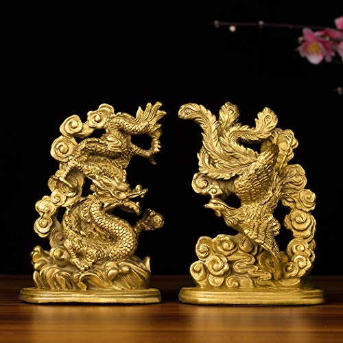 Brasstar 5.7” (H) Chinese Brass Dragon Phoenix Statue Yin Yang Harmony Feng Shui Sculpture Marriage Luck Talisman Wedding Gift Home Decor A Pair Ptzy029 #TOP5