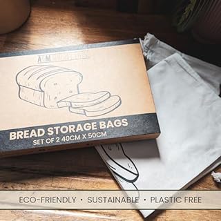 A&M Natural Living Bread Bag Storage Set of 2, 50cm x 40cm Cotton Bags for Homemade Bread, Reusable, Breathable and Eco Friendly with Drawstring Closure