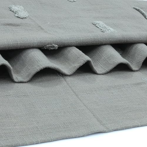 Image of Tufted Cotton Throw Blanket for Sofa & Bed | Handwoven Grey Decorative Throw with Tassels | Soft Couch Throw for 3 Seater, Living Room & Bedroom 125x150 cm