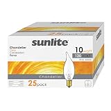 Sunlite 40006 Incandescent Petite Flame Tip, Chandelier Light Bulb, 10 Watts, 55 Lumens, Candelabra