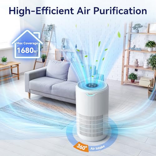 Image of Air Purifiers for Home Large Room Up to 1680 Ft, Tailulu H13 HEPA Air Filter Cleaner, 360 Air Intake & Outlet,Smoke Dust Pollen,15dB Sleep Mode Air Purifiers for Bedroom Living Room, Kitchen, Office