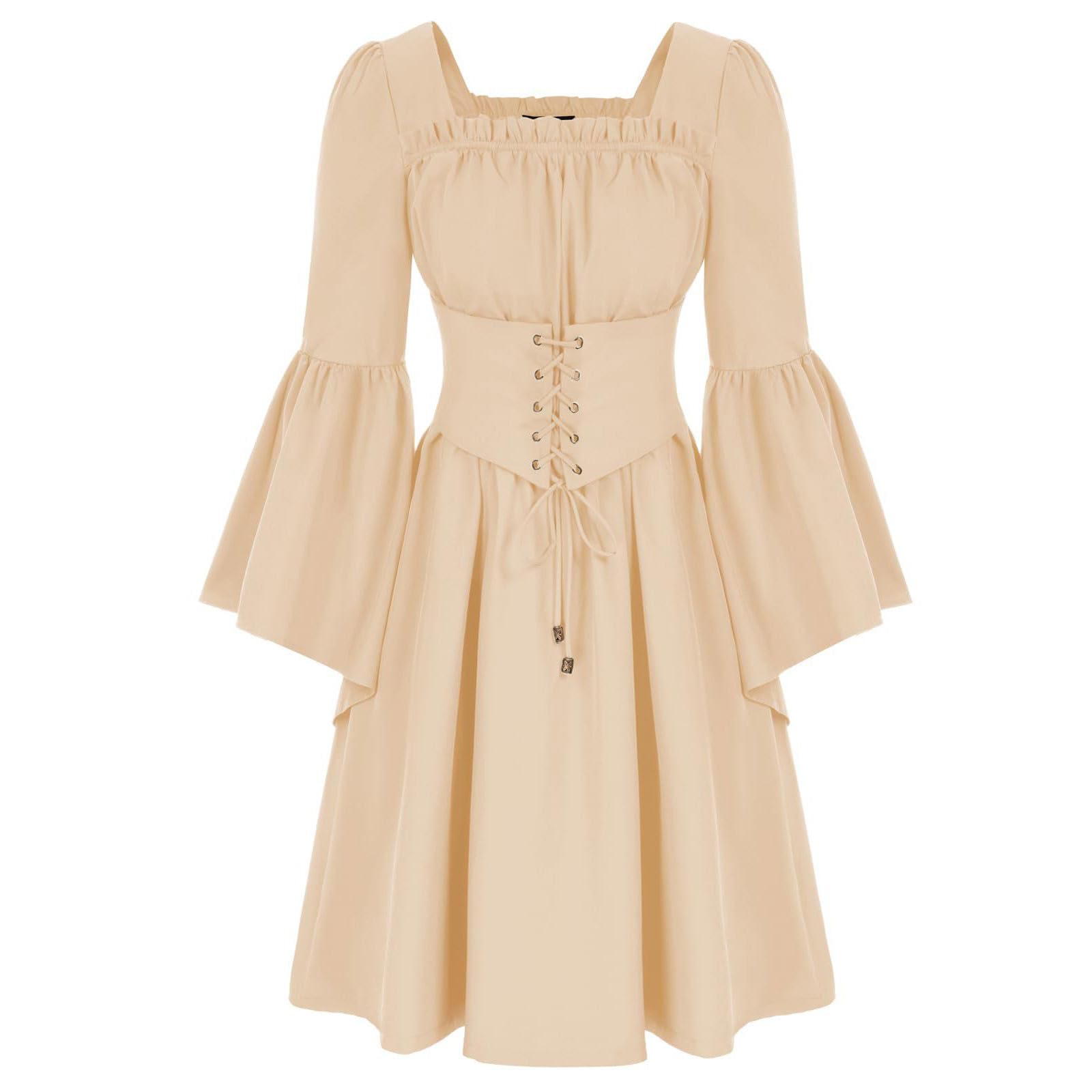 AEGJEGVD 2025 Robe Gothique Médiévale Femme Robes Moyen Age Renaissance Dress Rétro à Manches Flares Costume Bustier Epaules Dénudées Robe de Bal Punk Carnaval Cosplay deguisement Hallowee Pas Cher