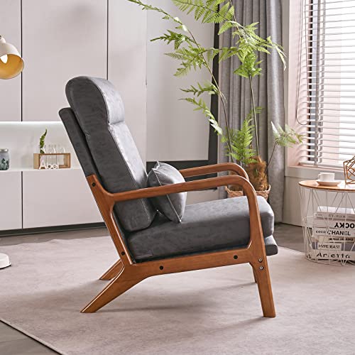 Karl Home Accent Chair Mid-Century Modern Chair With Pillow Bronzing Cloth High Back Lounge Arm Chair With Solid Wood Frame & Soft Cushion For Living Room, Bedroom, Belcony, Gray #TOP3