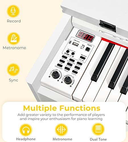Digital Piano, 88 Keys Full Size Weighted Action Home Digital Piano White With Furniture Stand, Flip Key Cover, Power Adapter And 3 Pedals, By Vangoa #TOP1