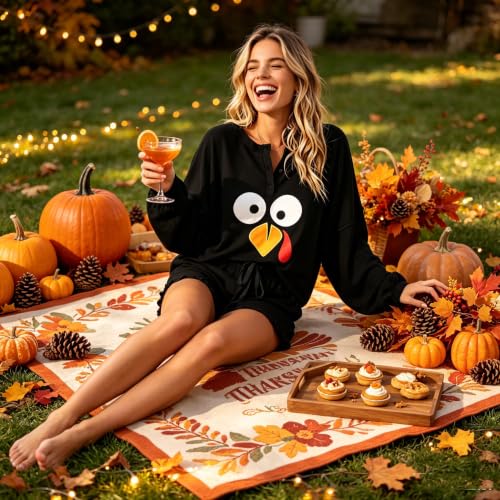 Image of Roshop Halloween Pajama Women's Pumpkin Top & Shorts Loungewear Set