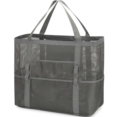 Image of Fammart Mesh Beach Bag for Women, Large Beach Toy Pool Bag with Zipper Pocket, SandProof Cruise Essentials 2026 Family Travel