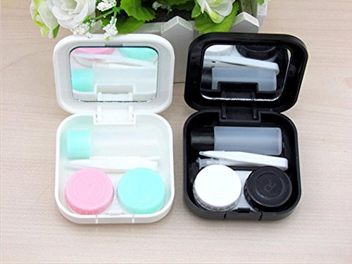 2Pcs Portable Cute Pocket Mini Contact Lens Case Travel Kit Mirror Container(Black + White) #TOP2