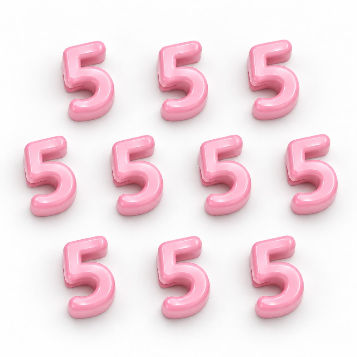 Number Beads, 10pcs Number Beads for Bracelets with 6mm Large Hole, Number Bead for DIY Jewellery Making, Keychains and Paracord Crafts(Light Pink, Number 5, 10)