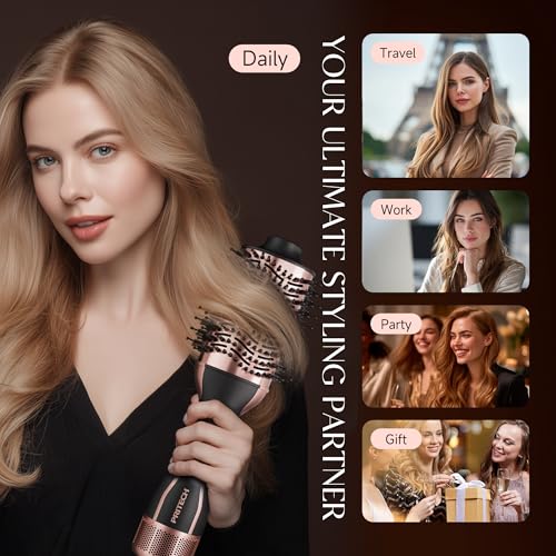 Image of PRITECH 1000W Dual Voltage Hair Dryer Brush Oval Barrel for All Hair Types | 4 in 1 Hair Dryer Blow Dryer Brush in One,Volumizer Straightener Curler,Daily Travel,Professional Salon Hot Air Brush Black
