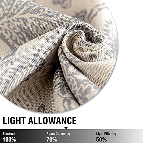 Jinchan Floral Scroll Printed Linen Textured Curtains Grommet Top Ikat Flax Textured Medallion Design Jacobean Room Darkening Curtains Retro Living Room Window Covering Grey 84 Inch Length 2 Panels #TOP4