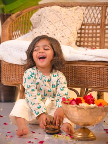 Image of POLKA TOTS Premium Cotton Dhoti Kurta Set for Kids Boys | Traditional Angrakha Style Ethnic Wear for Boys | Kurta Dhoti Set for Kids | Festive & Wedding Clothing Set for Baby