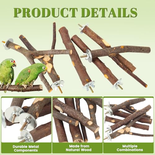 Image of 6 Pack Natural Wood Bird Perches for Cage, Wooden Parrot Perch | Wood Bird Stand Toy, Hardwood Branches, Climbing & Chew Toy for Bird Cage Accessories, Ideal for Parakeets Budgies Cockatiels